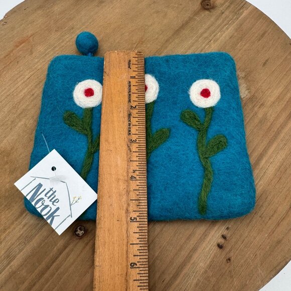 BNB Crafts Fair Trade Handmade Wool Felt Pouch Handcrafted NWT Teal blue coin ch - Picture 9 of 9